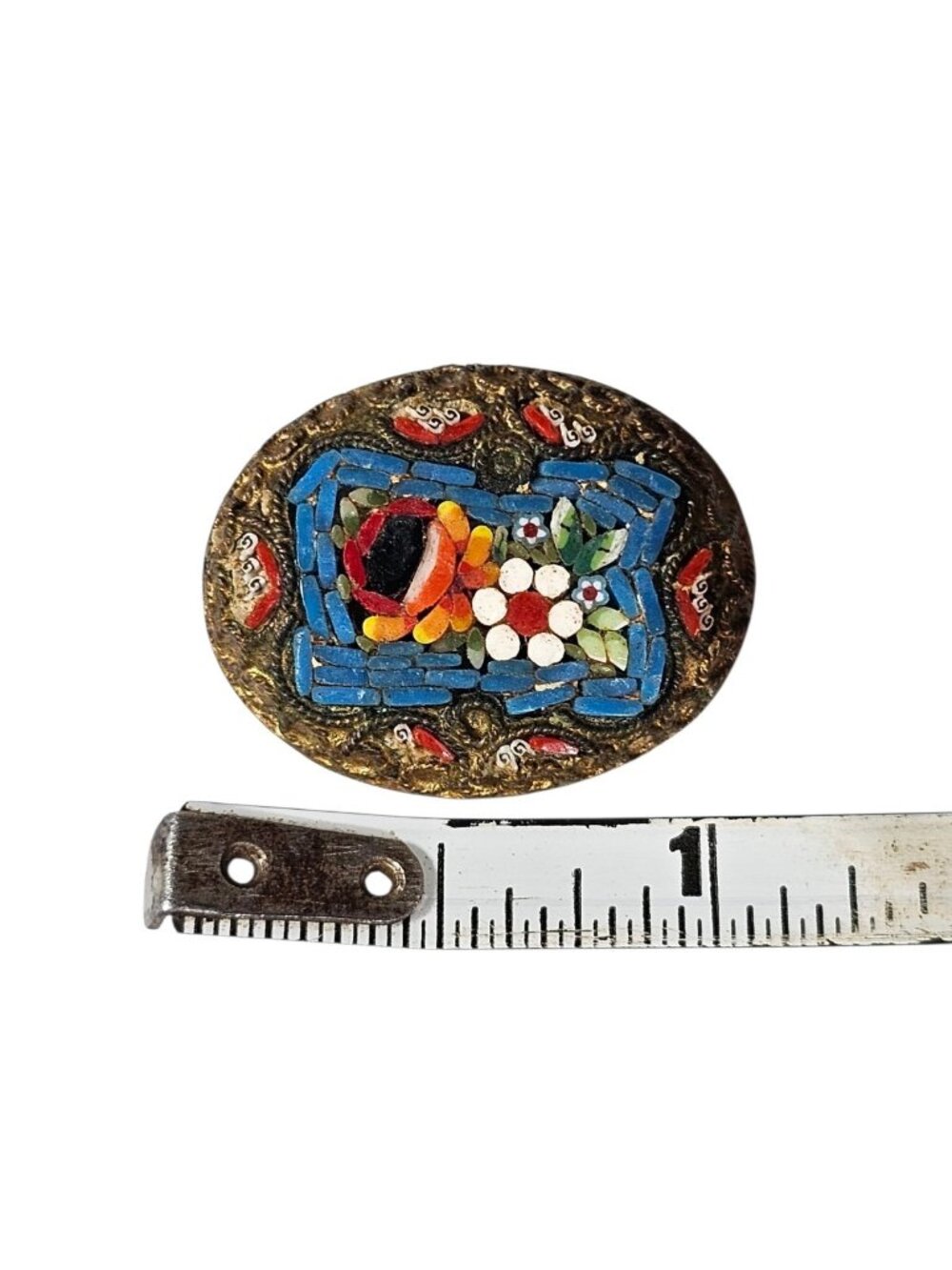 Micro Mosaic Flower Brooch Gold Tone Multi Color Made In Italy Art Deco VTG - Picture 7 of 7